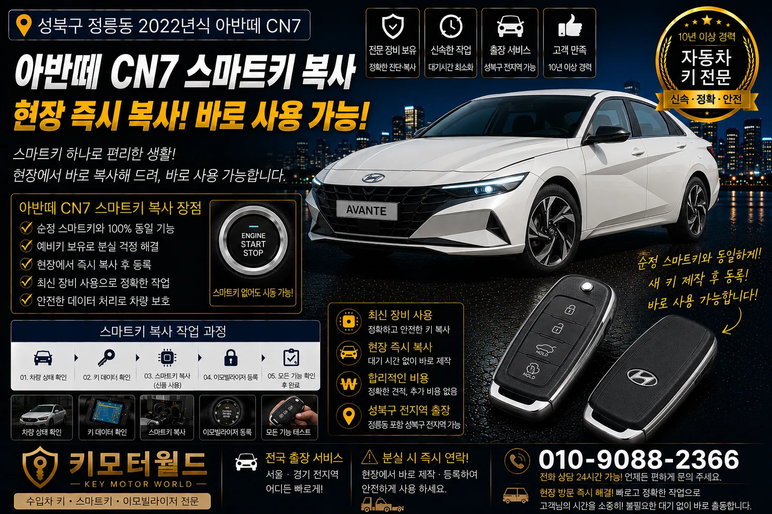 성북구 정릉동 2022년식 아반떼 CN7 자동차스마트키복사