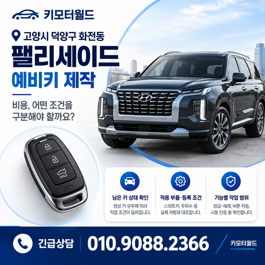 화전동 팰리세이드 예비키 제작 비용, 어떤 조건을 구분해야 할까요?
