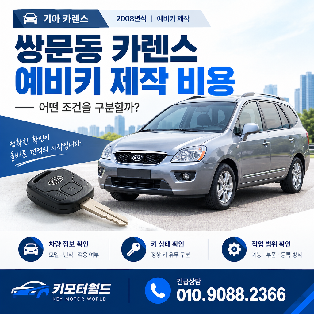 쌍문동 2008년식 카렌스 예비키 제작 비용, 어떤 조건을 구분할까?