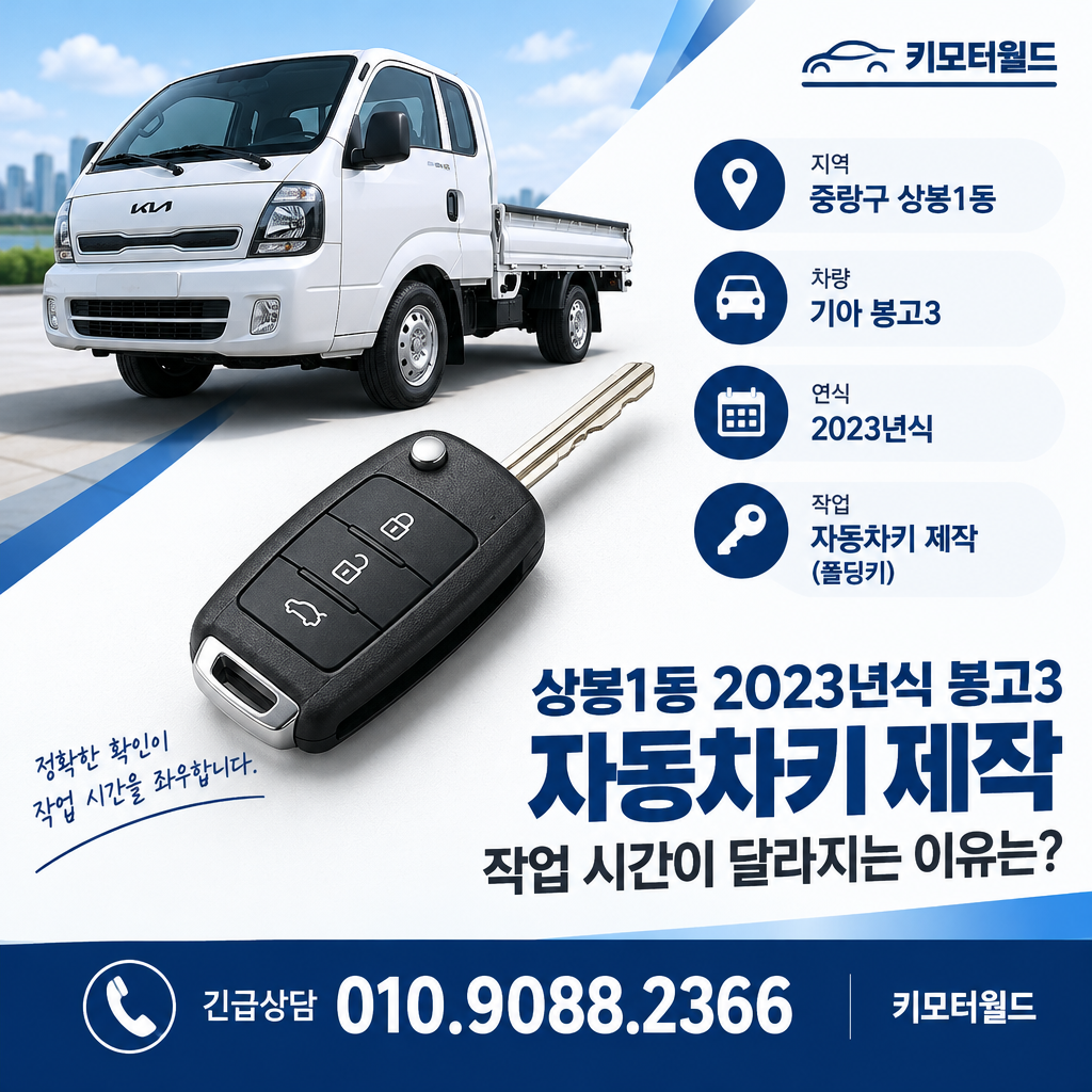 상봉1동 2023년식 봉고3 자동차키 제작, 작업 시간이 달라지는 이유는?