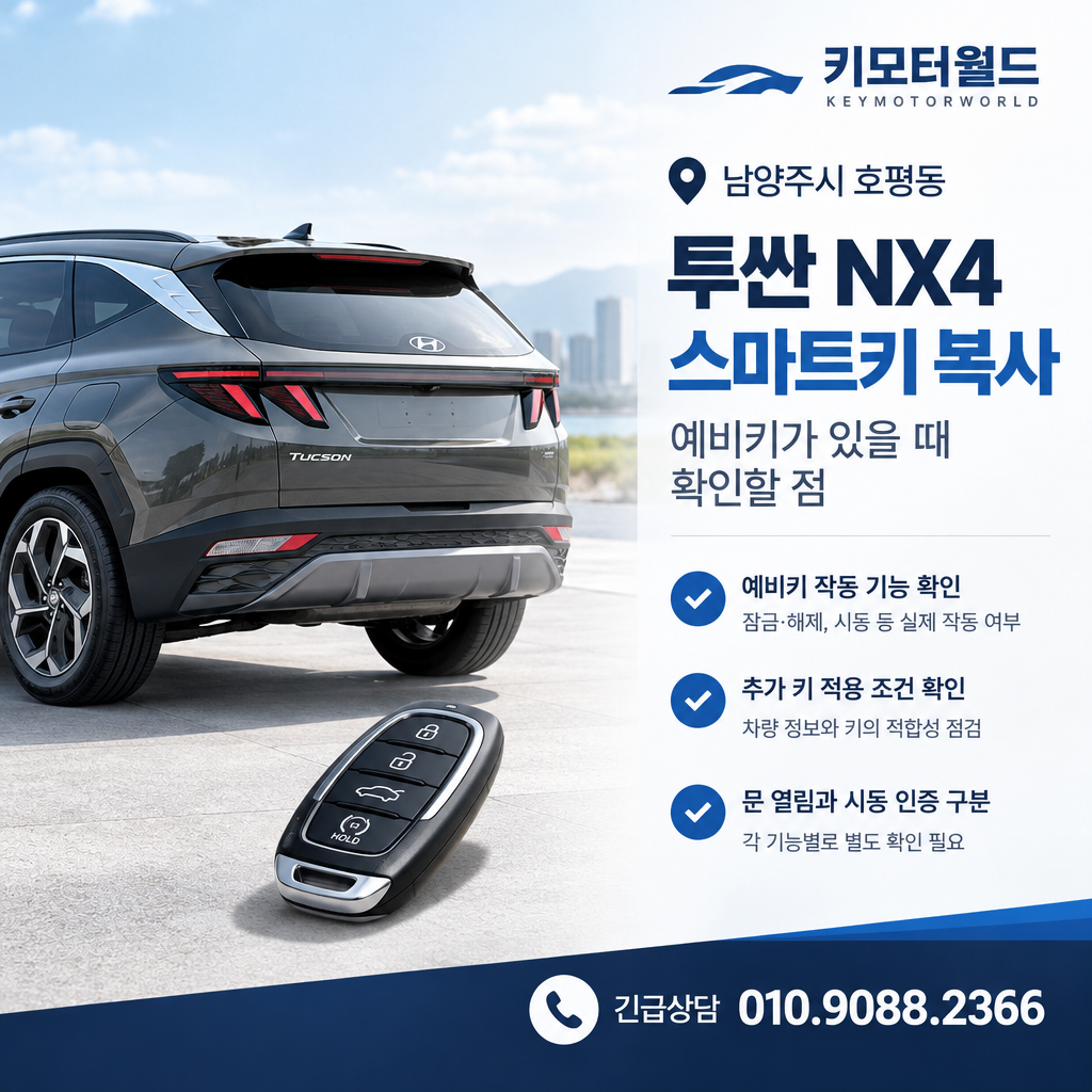 호평동 투싼 NX4 스마트키 복사, 예비키가 있을 때 확인할 점