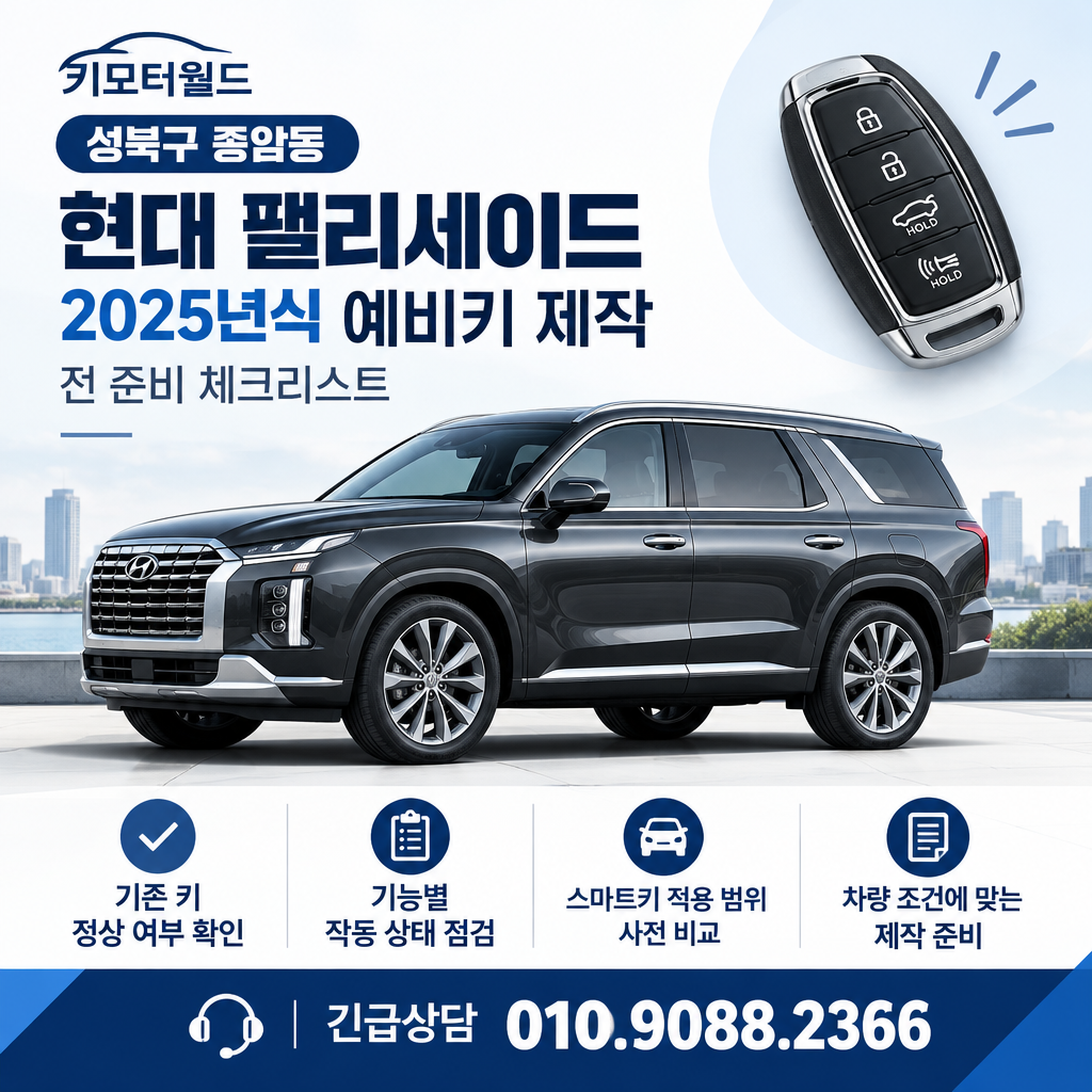 종암동 2025년식 팰리세이드 예비키 제작 전 준비 체크리스트
