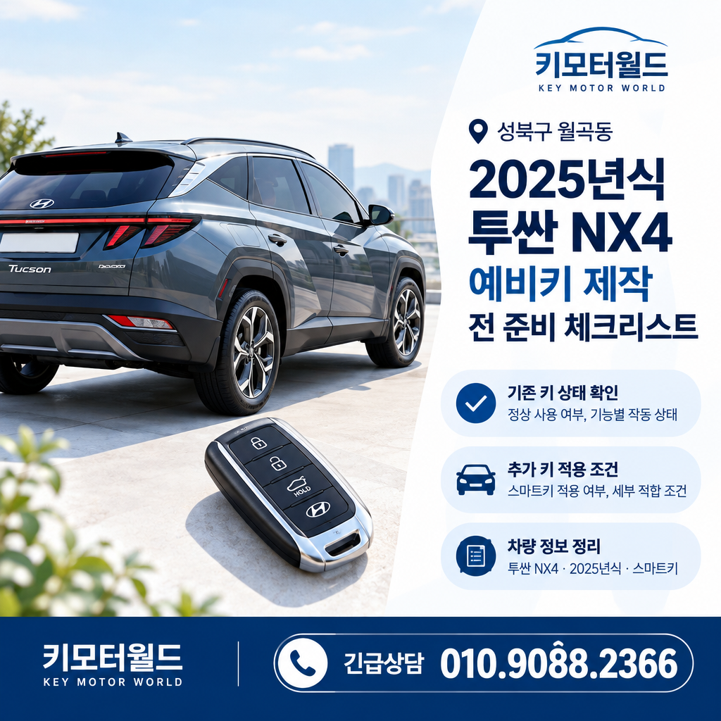 월곡동 2025년식 투싼 NX4 예비키 제작 전 준비 체크리스트