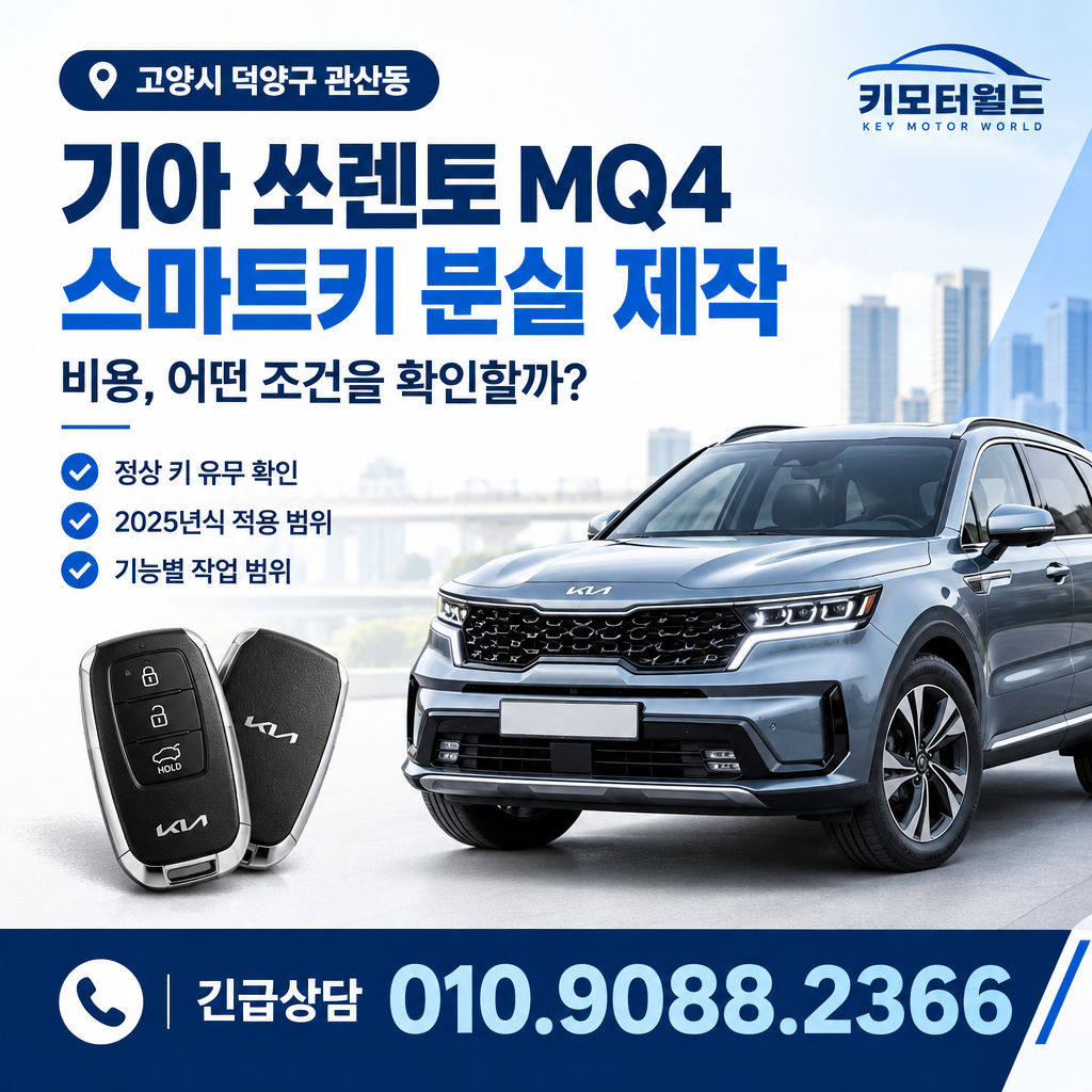 관산동 쏘렌토 MQ4 스마트키 분실 제작 비용, 어떤 조건을 확인할까?