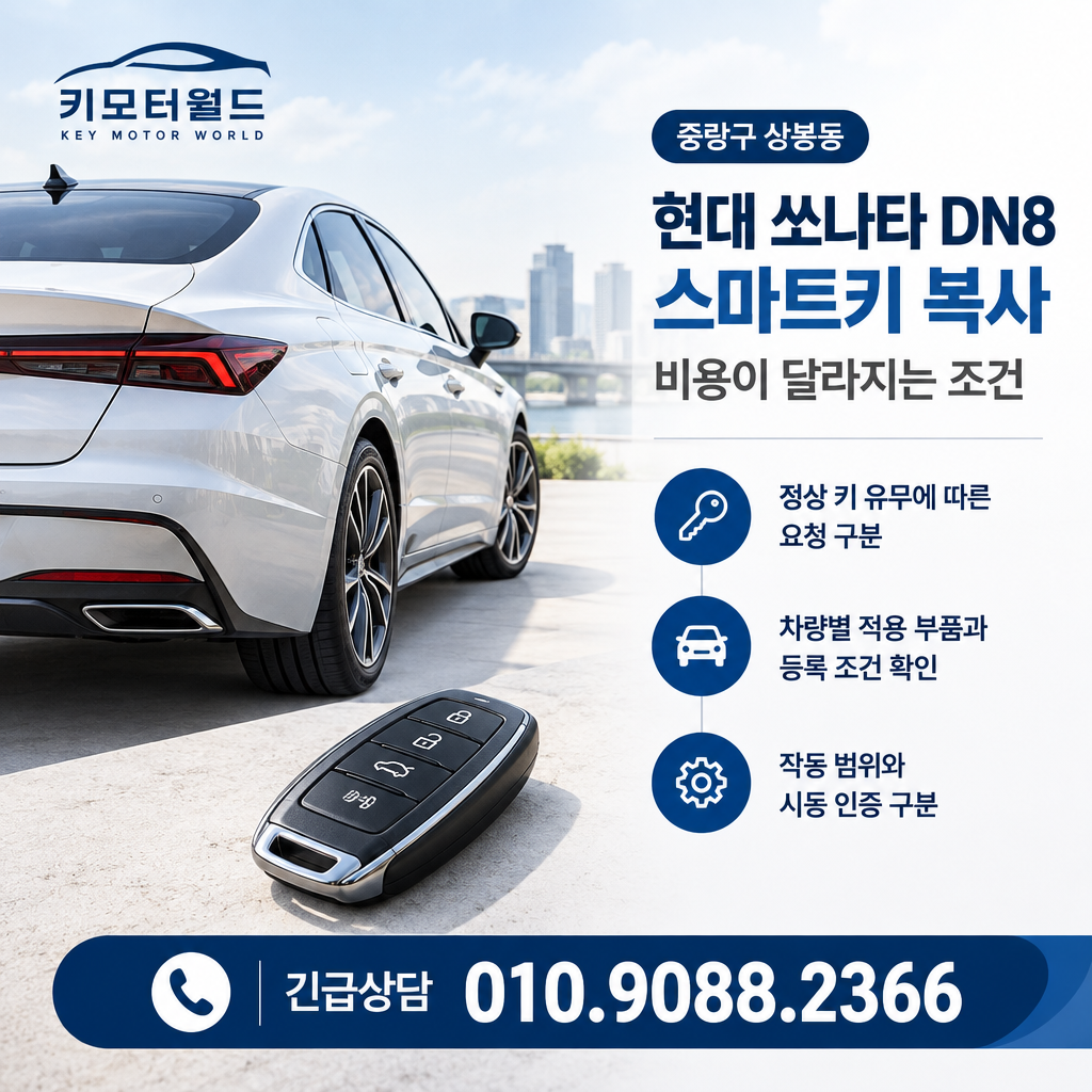 상봉동 쏘나타 DN8 스마트키 복사 비용이 달라지는 조건